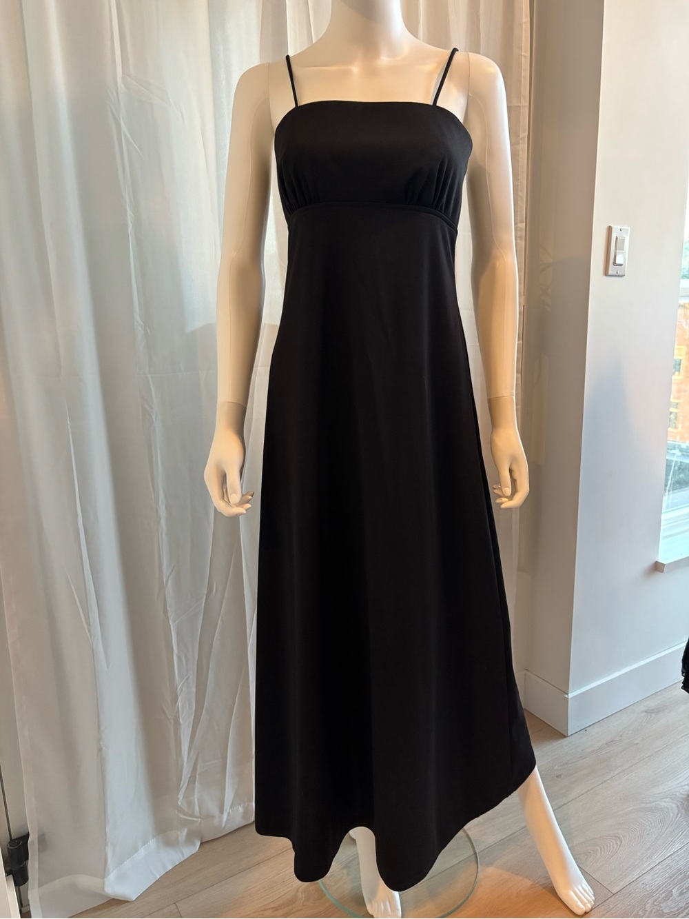 Vintage 60s Black Empire Waist Maxi Evening Dress 7-8